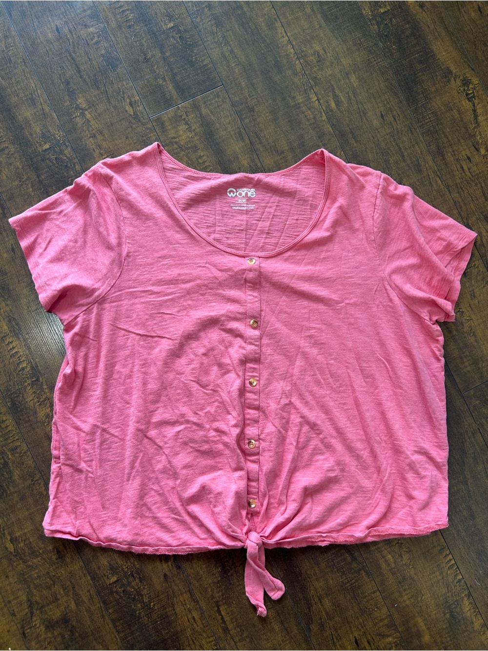 Warehouse Pink Button-Front Tie-Hem Crop Top